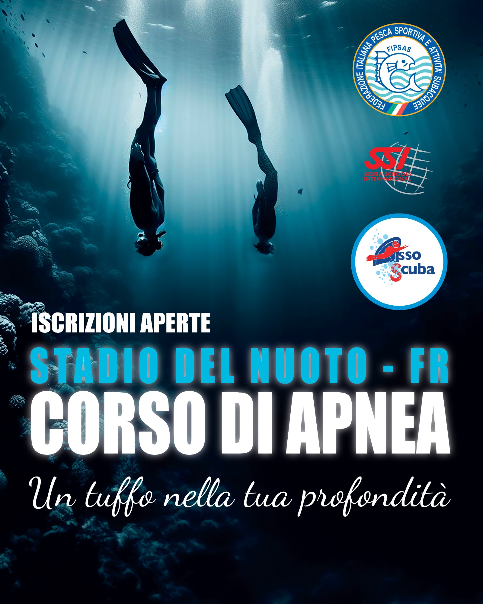 locandina del corso di apnea allo Stadio del Nuoto di Frosinone
